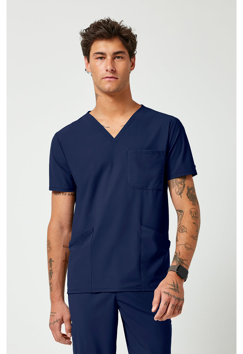 Navy - Cherokee IN Pursuit Men Scrub Top - Front View