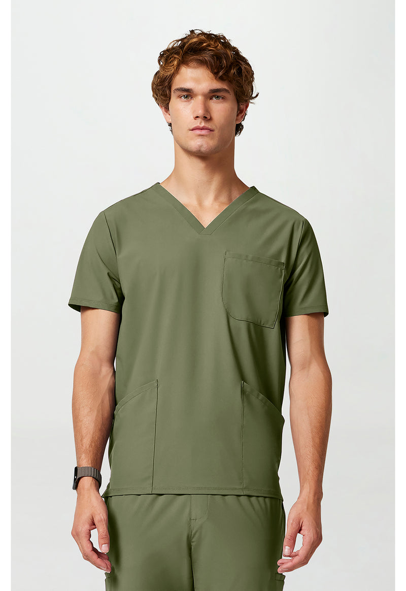 Olive - Cherokee IN Pursuit Men Scrub Top - Front View