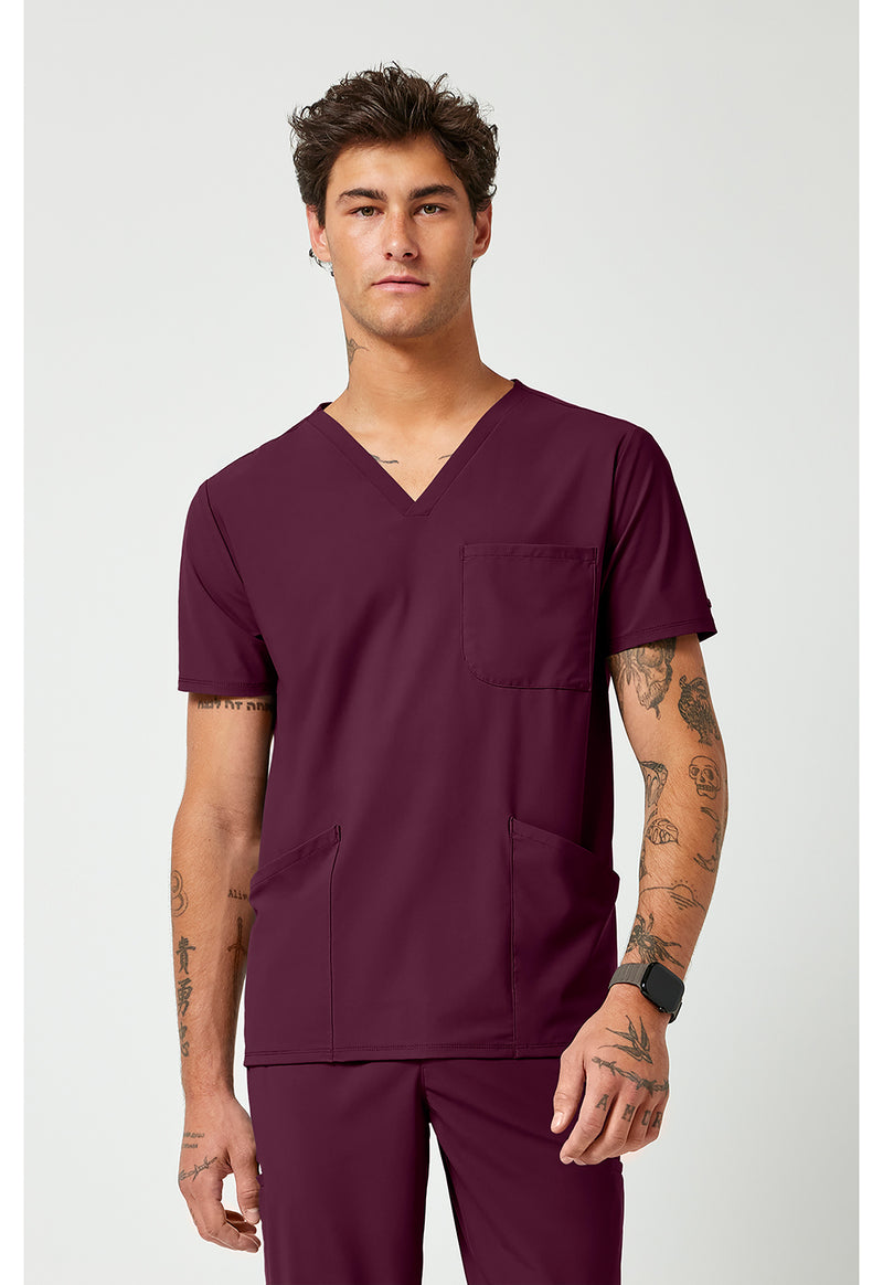 Wine - Cherokee IN Pursuit Men Scrub Top - Front View