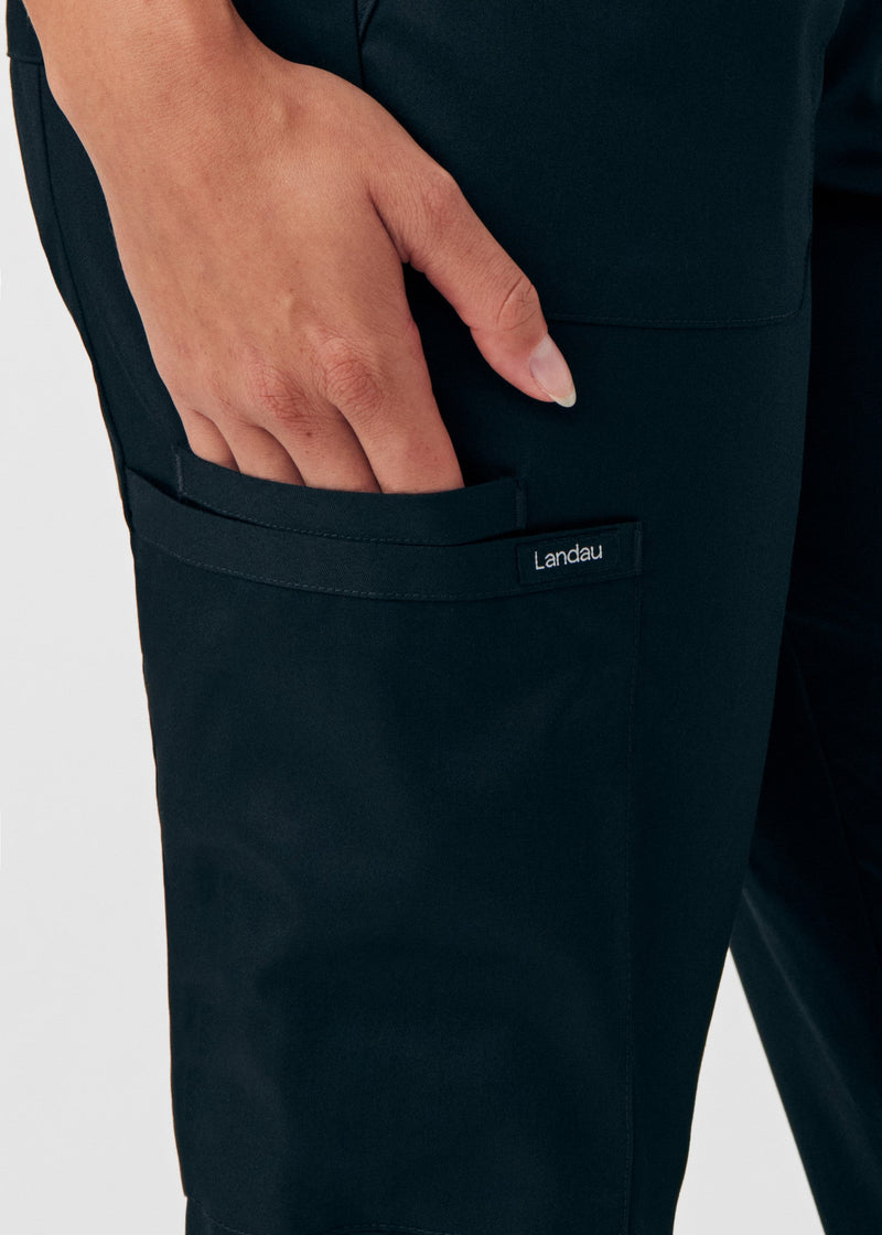 Black - Landau ProFlex Women's 5 Pocket Cargo Scrub Pant for Nursing