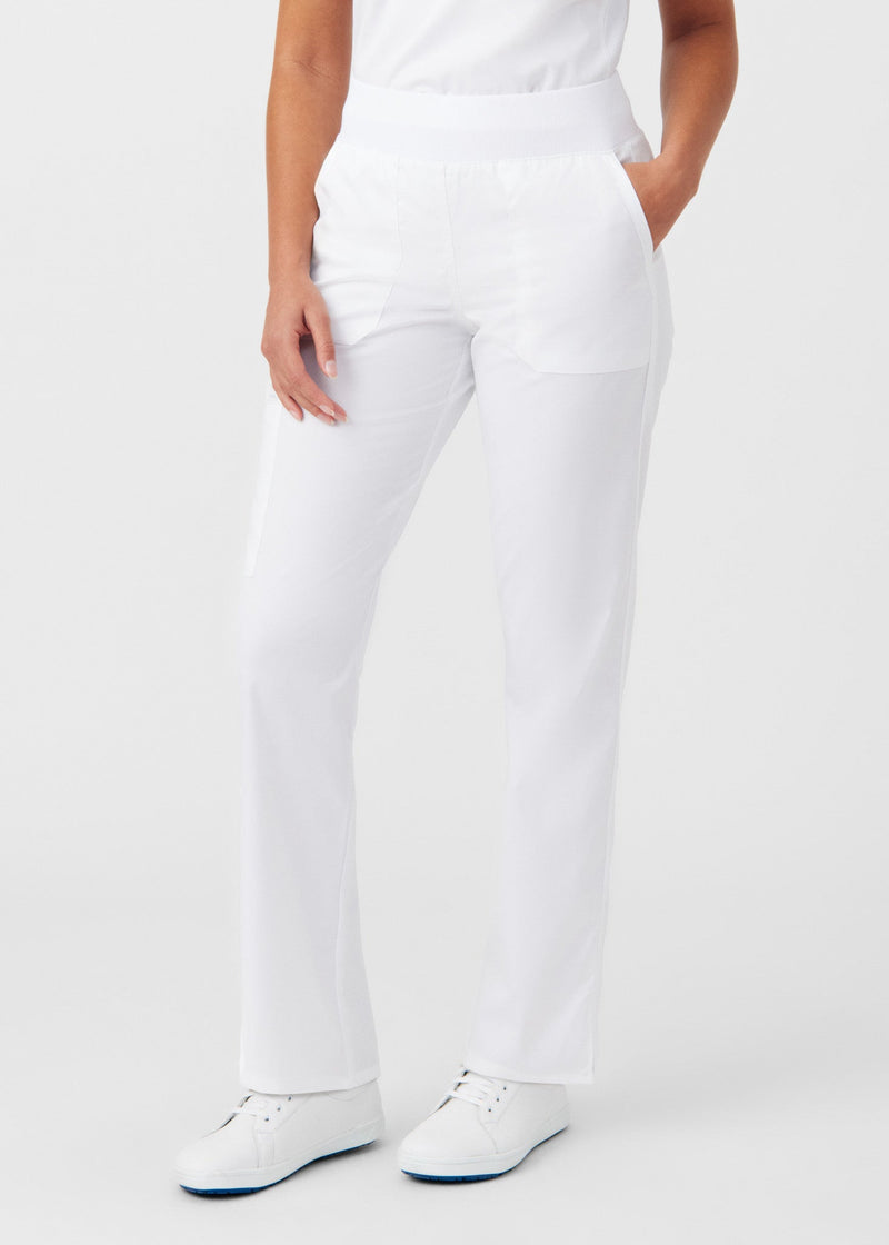 White - Landau ProFlex Women's 5 Pocket Cargo Scrub Pant for Nursing
