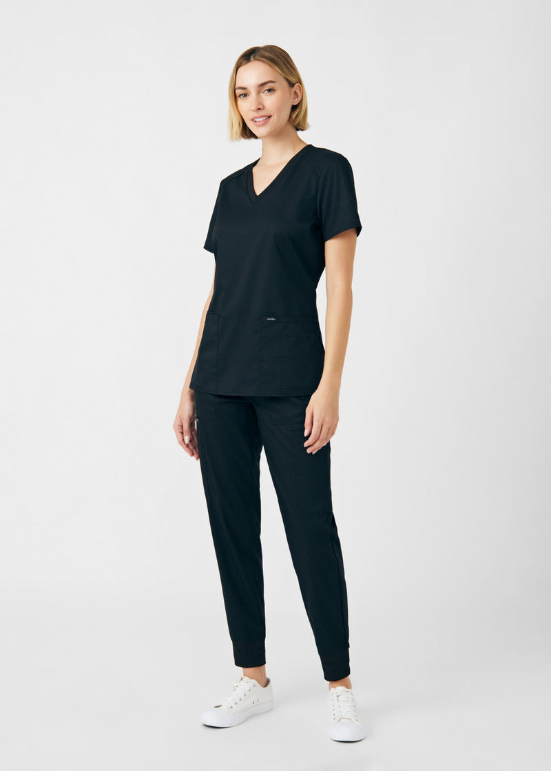 Black - Landau ProFlex Women's 6 Pocket Cargo Jogger Scrub Pant for Nursing