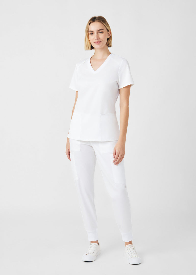 White - Landau ProFlex Women's 6 Pocket Cargo Jogger Scrub Pant for Nursing