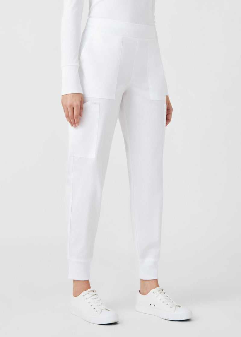 White - Landau ProFlex Women's 6 Pocket Cargo Jogger Scrub Pant for Nursing