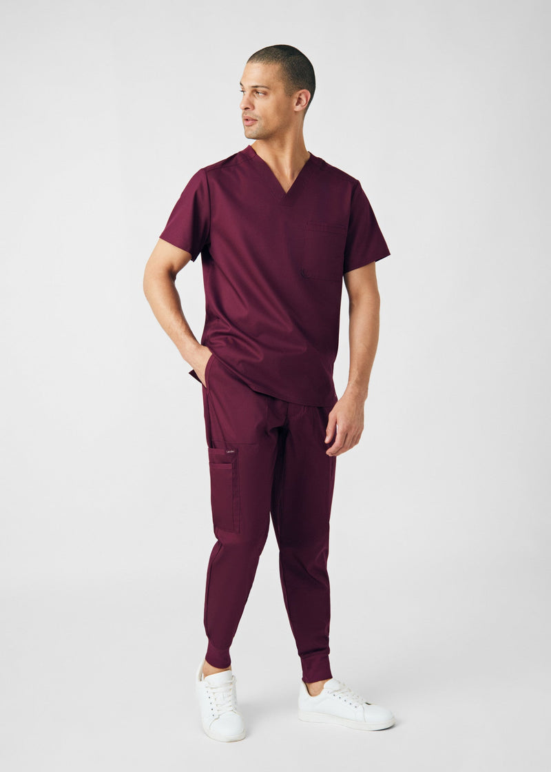 Wine - Landau ProFlex Men's 7 Pocket Cargo Jogger Scrub Pant for Nursing