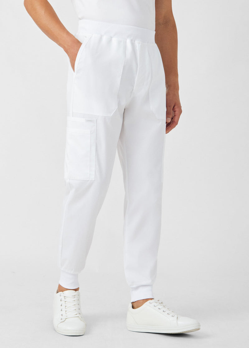 White - Landau ProFlex Men's 7 Pocket Cargo Jogger Scrub Pant for Nursing