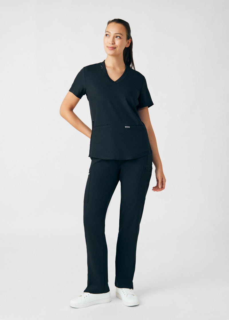 Black - Landau Forward Women's 3 Pocket V-Neck Rib-Knit Scrub Top for Nursing