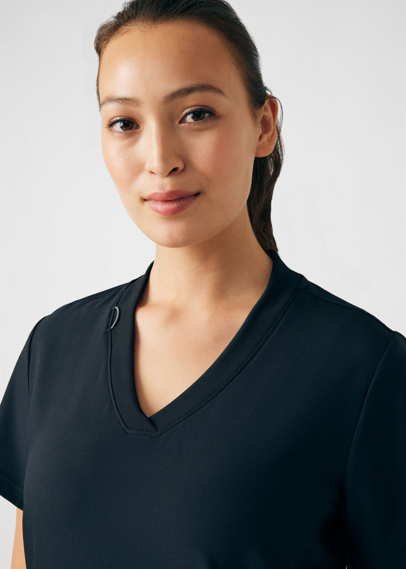 Black - Landau Forward Women's 3 Pocket V-Neck Rib-Knit Scrub Top for Nursing