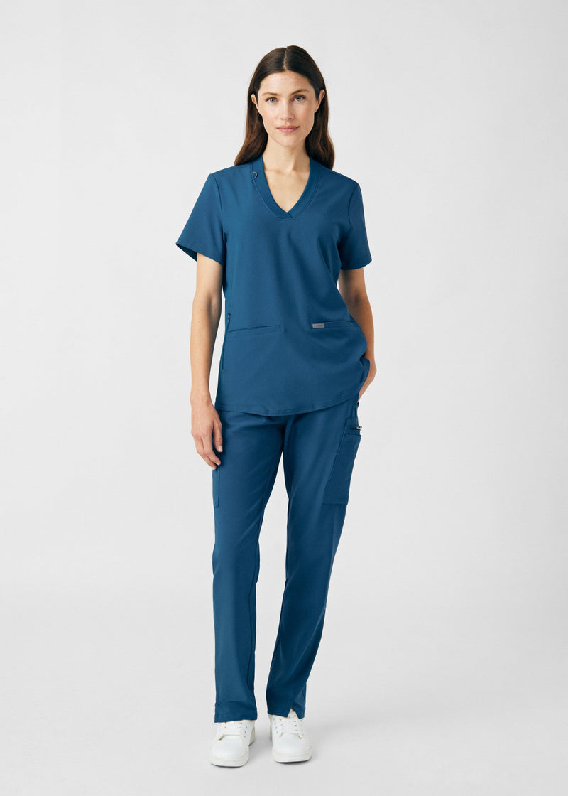 Caribbean - Landau Forward Women's 3 Pocket V-Neck Rib-Knit Scrub Top for Nursing