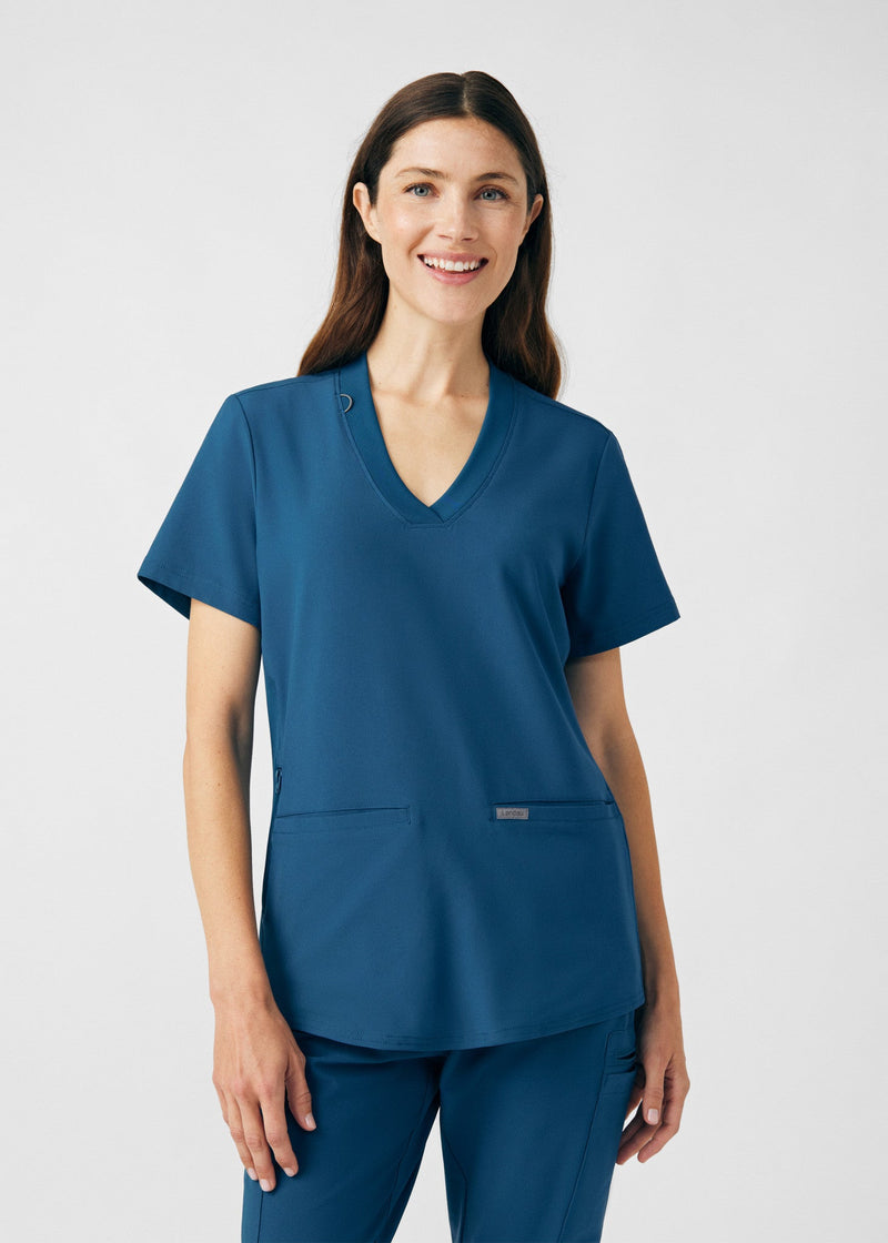 Caribbean - Landau Forward Women's 3 Pocket V-Neck Rib-Knit Scrub Top for Nursing