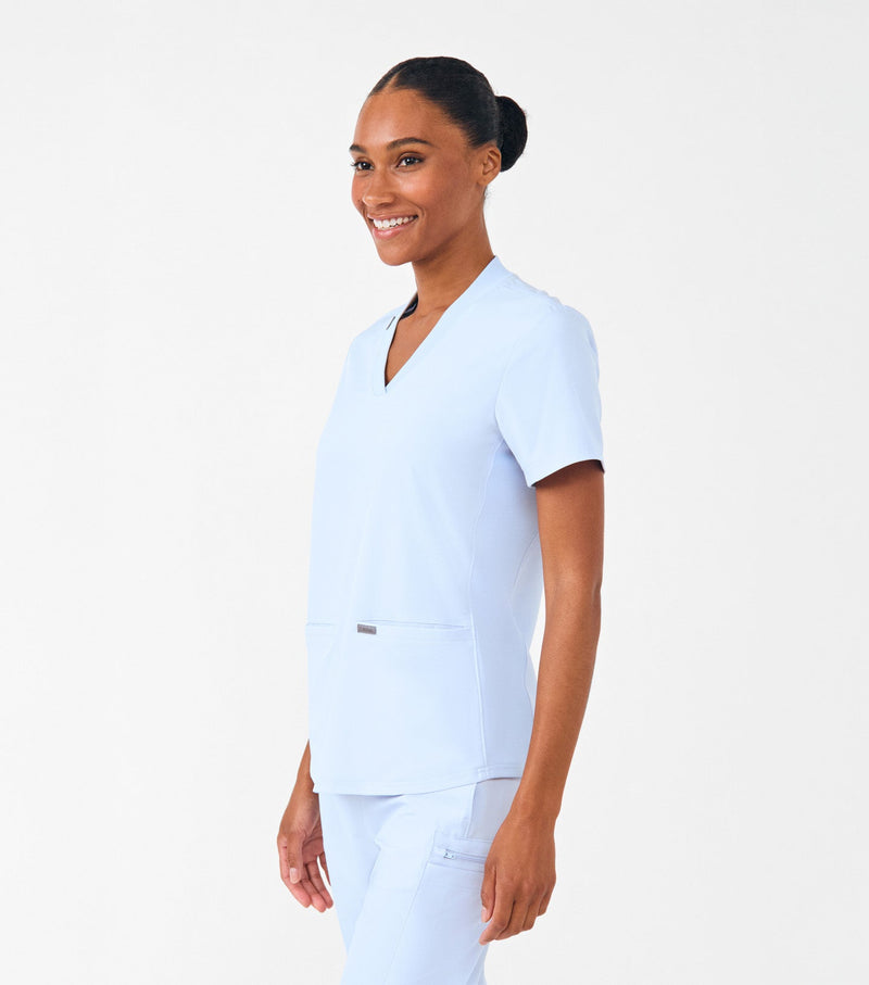 Ethereal Blue - Landau Forward Women's 3 Pocket V-Neck Rib-Knit Scrub Top for Nursing