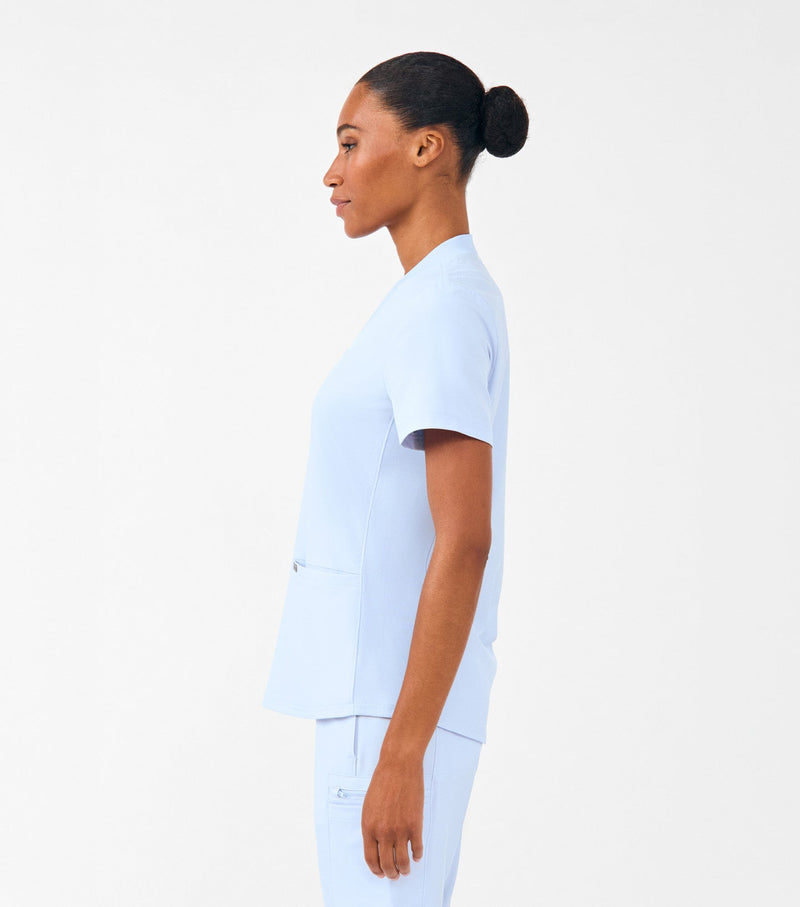 Ethereal Blue - Landau Forward Women's 3 Pocket V-Neck Rib-Knit Scrub Top for Nursing