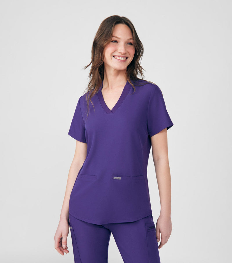 Grape - Landau Forward Women's 3 Pocket V-Neck Rib-Knit Scrub Top for Nursing