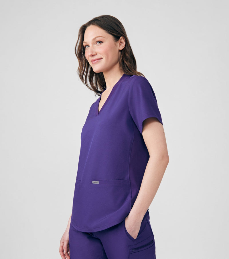 Grape - Landau Forward Women's 3 Pocket V-Neck Rib-Knit Scrub Top for Nursing