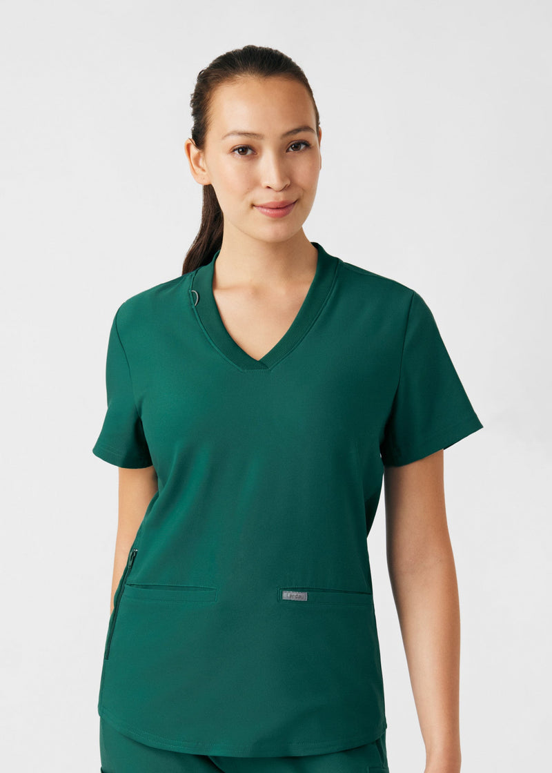 Hunter - Landau Forward Women's 3 Pocket V-Neck Rib-Knit Scrub Top for Nursing