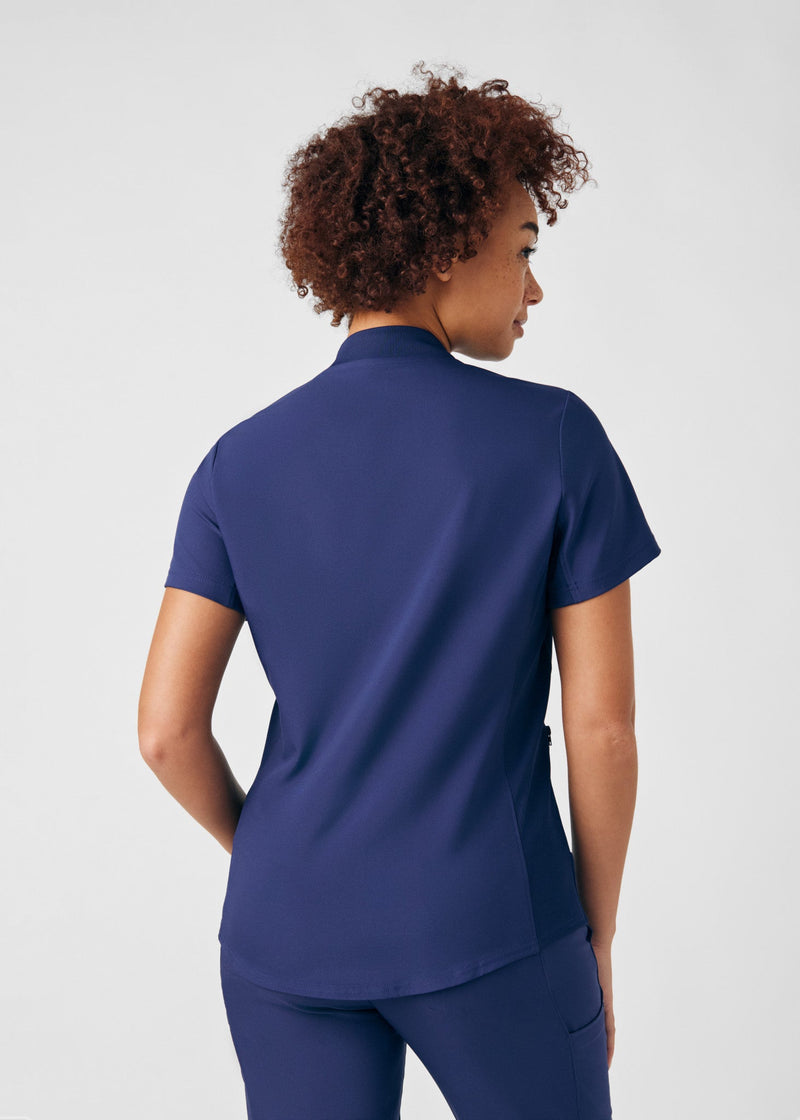 Navy - Landau Forward Women's 3 Pocket V-Neck Rib-Knit Scrub Top for Nursing