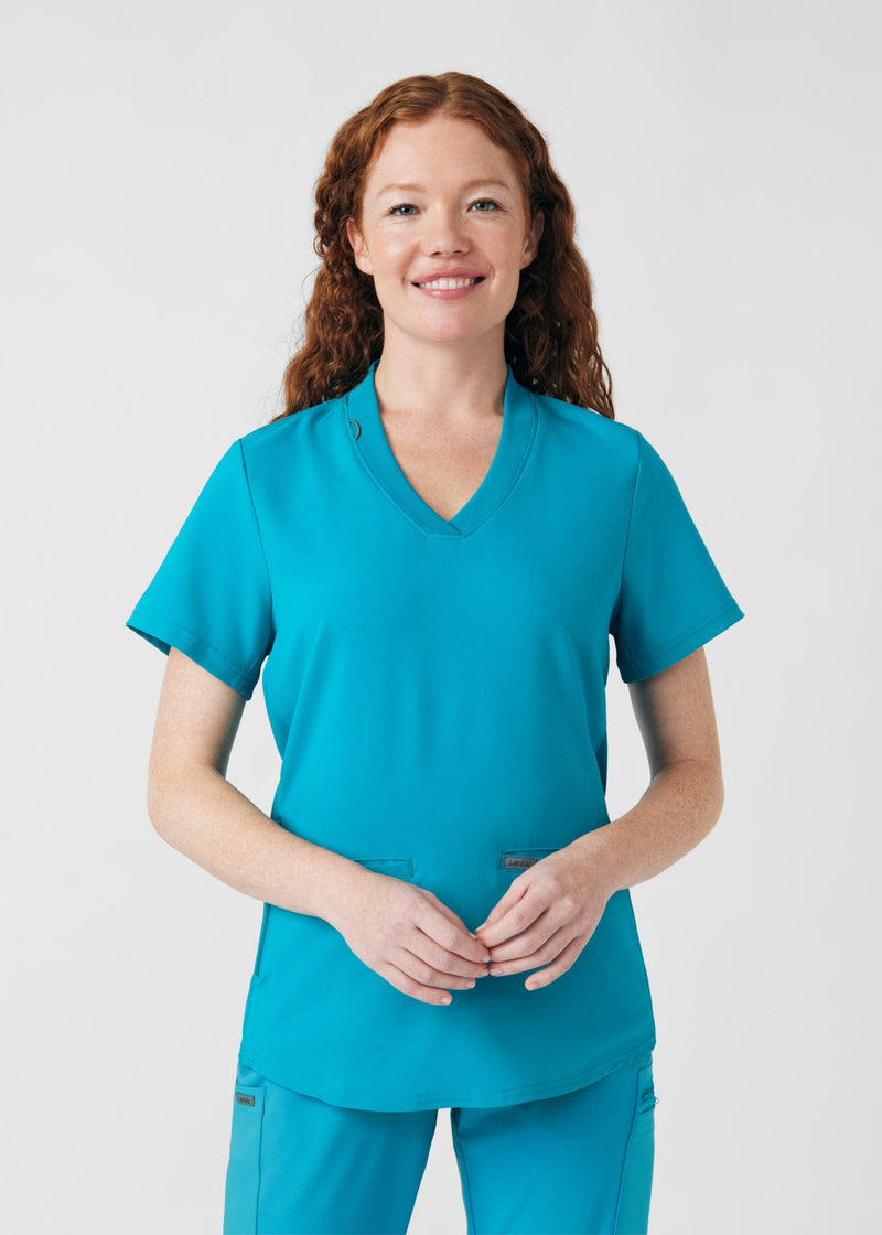 Teal - Landau Forward Women's 3 Pocket V-Neck Rib-Knit Scrub Top for Nursing