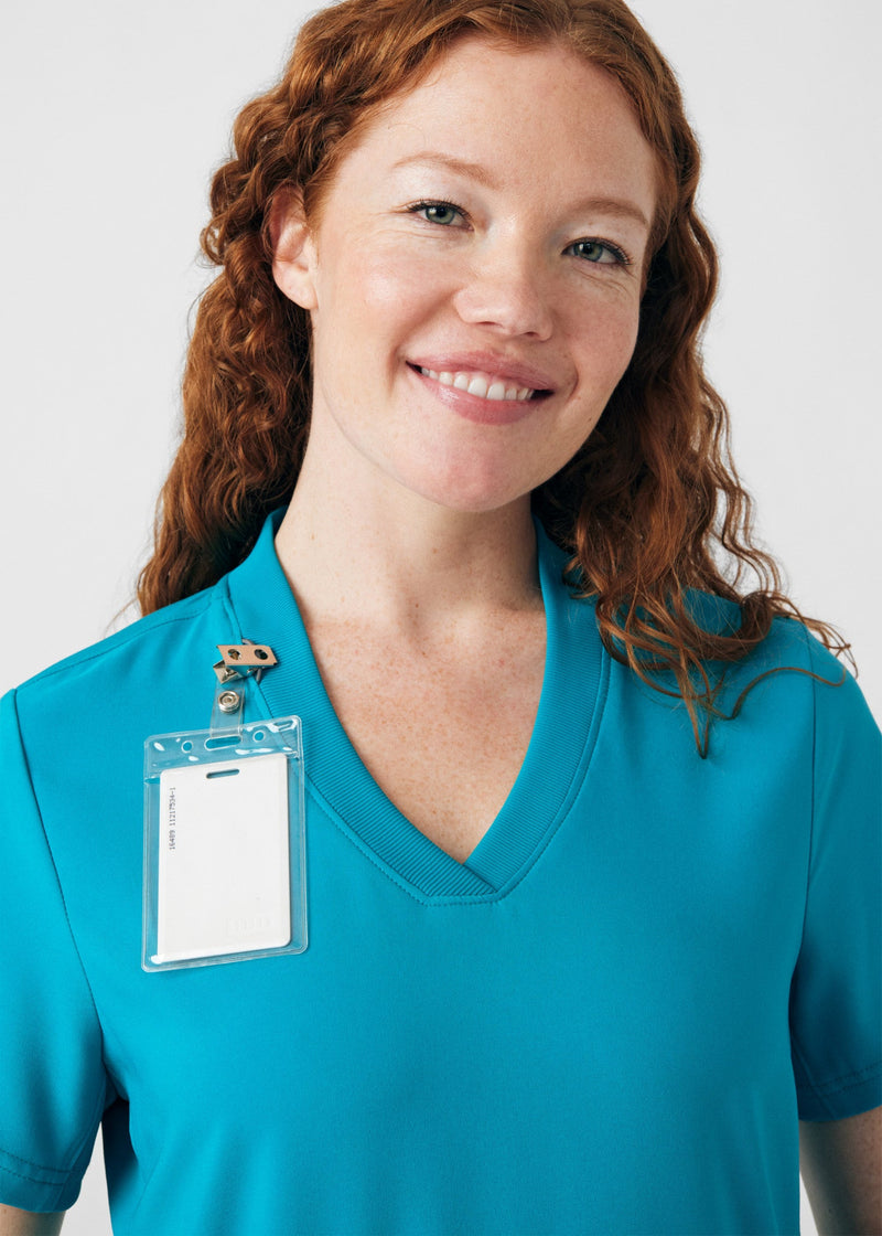 Teal - Landau Forward Women's 3 Pocket V-Neck Rib-Knit Scrub Top for Nursing