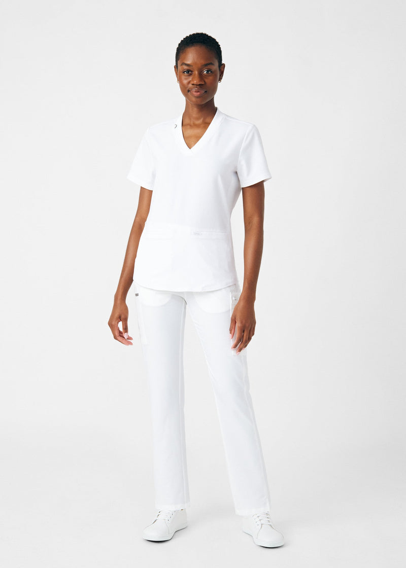 White - Landau Forward Women's 3 Pocket V-Neck Rib-Knit Scrub Top for Nursing
