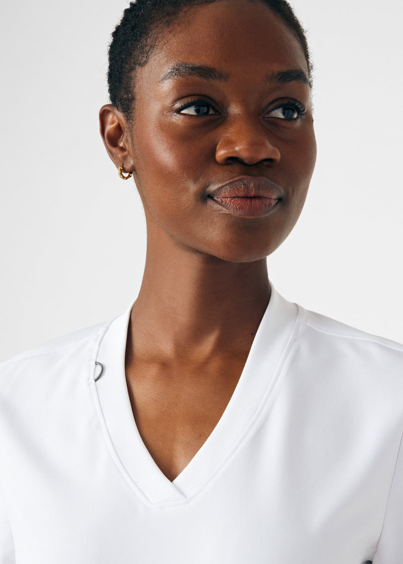 White - Landau Forward Women's 3 Pocket V-Neck Rib-Knit Scrub Top for Nursing