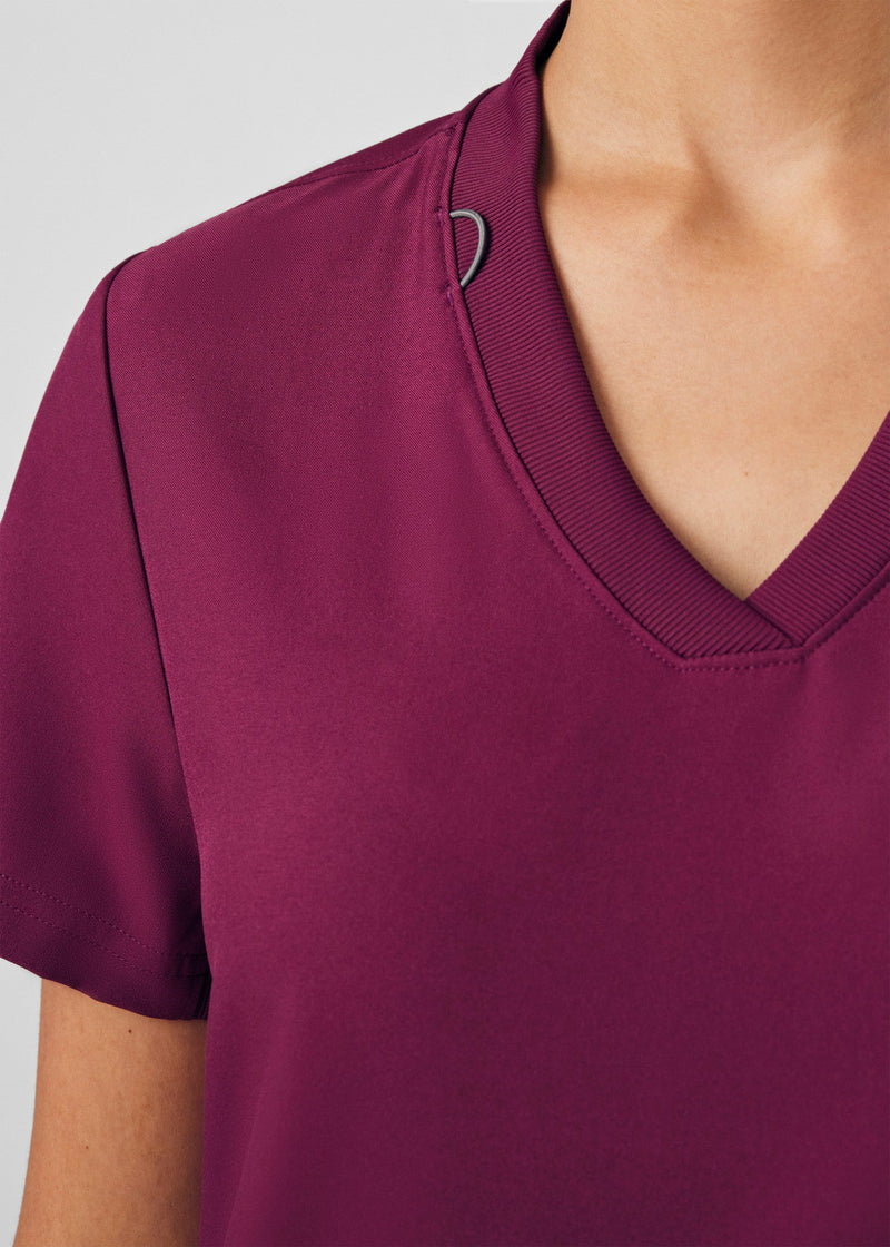 Wine - Landau Forward Women's 3 Pocket V-Neck Rib-Knit Scrub Top for Nursing