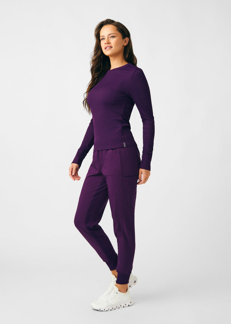 Eggplant - Landau Forward Women's 1 Pocket Long Sleeve Crew Neck Underscrub Tee for Nursing