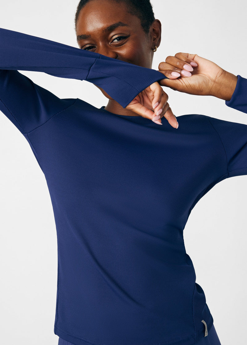 Navy - Landau Forward Women's 1 Pocket Long Sleeve Crew Neck Underscrub Tee for Nursing
