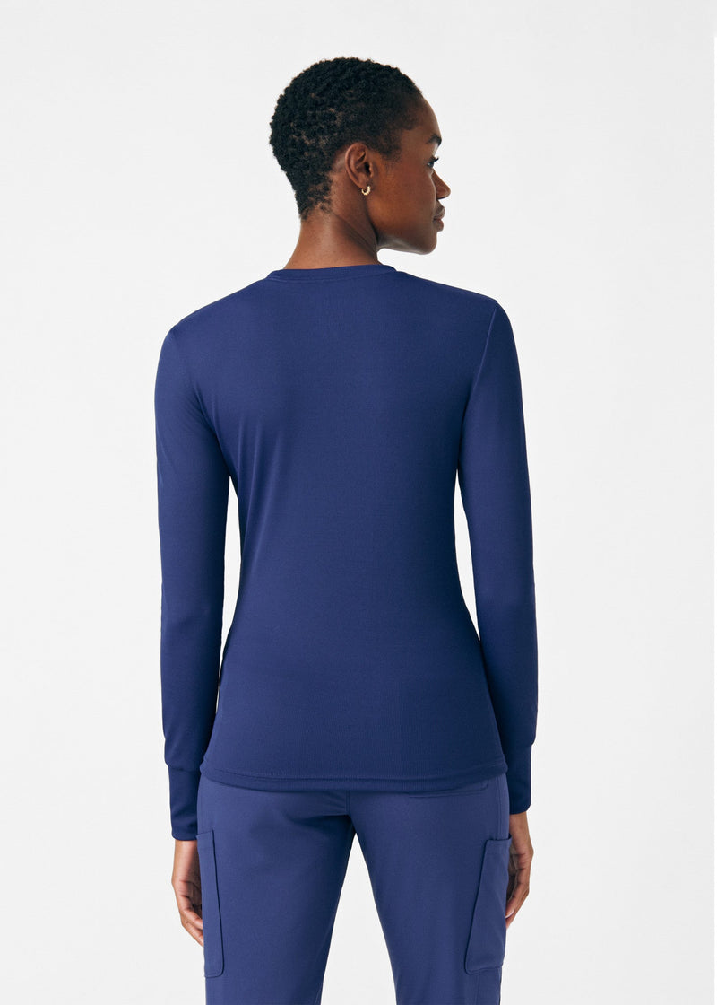 Navy - Landau Forward Women's 1 Pocket Long Sleeve Crew Neck Underscrub Tee for Nursing