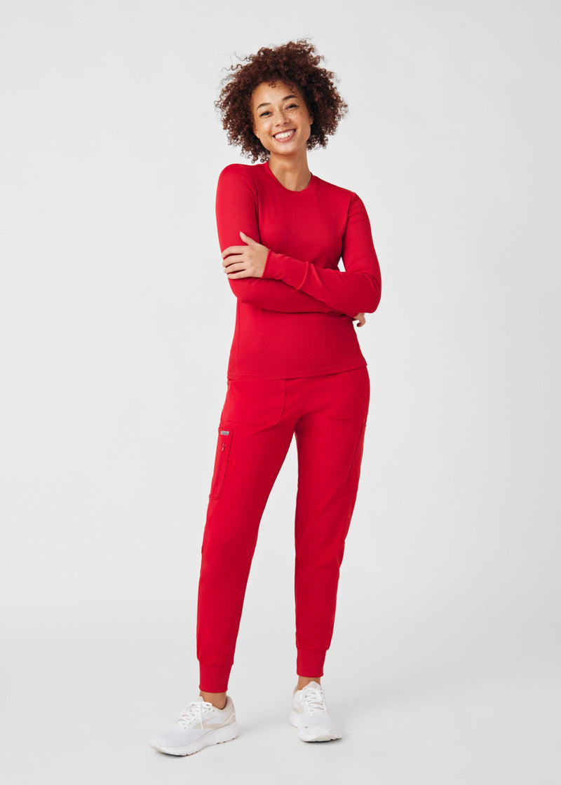 Red - Landau Forward Women's 1 Pocket Long Sleeve Crew Neck Underscrub Tee for Nursing