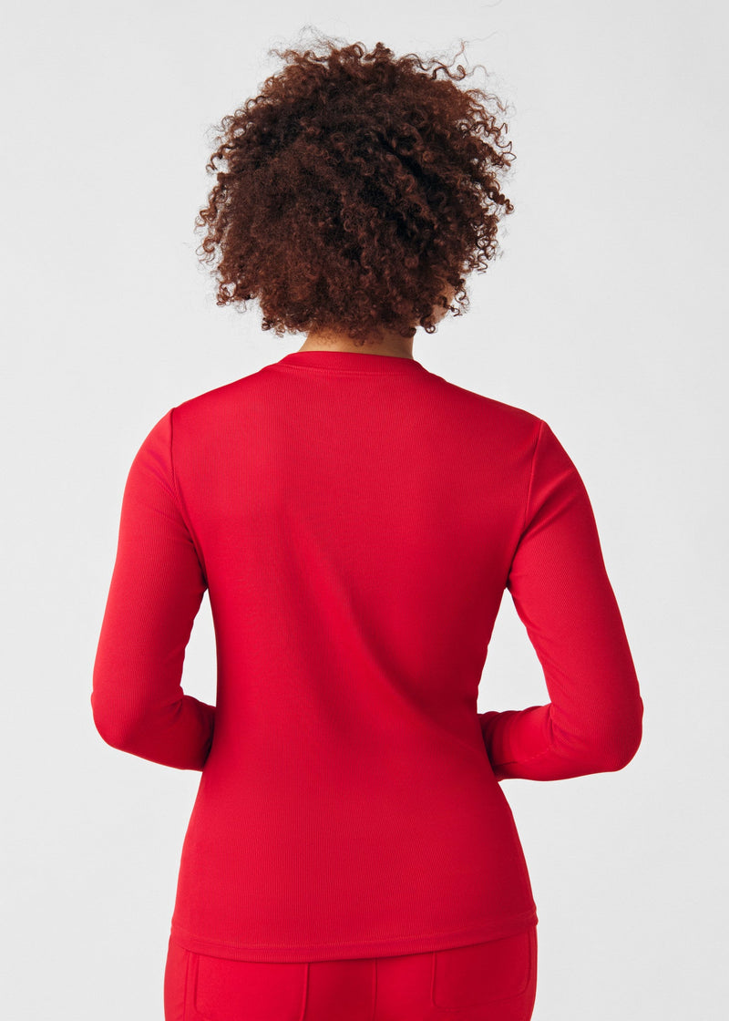 Red - Landau Forward Women's 1 Pocket Long Sleeve Crew Neck Underscrub Tee for Nursing