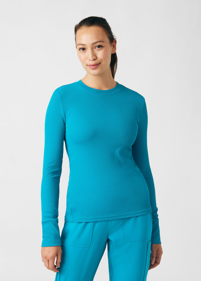 Teal - Landau Forward Women's 1 Pocket Long Sleeve Crew Neck Underscrub Tee for Nursing