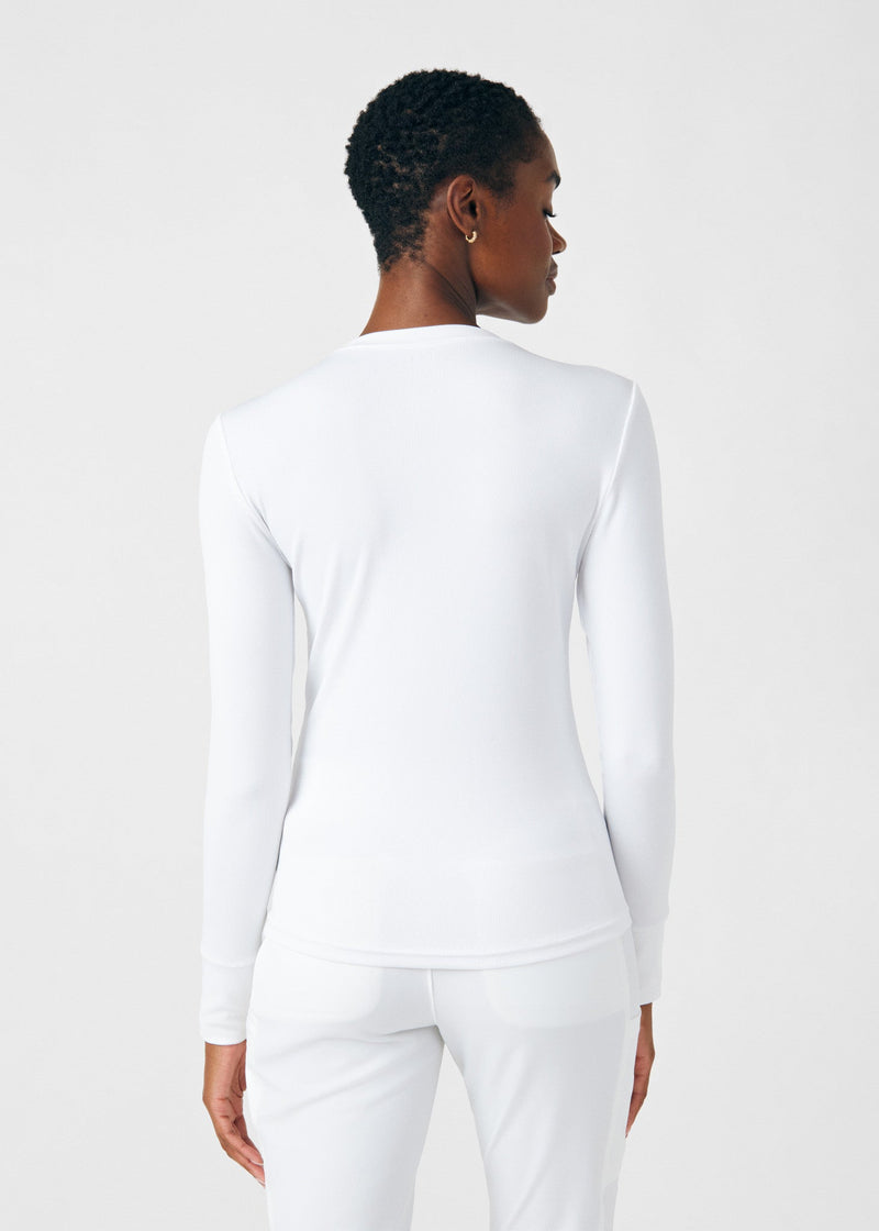 White - Landau Forward Women's 1 Pocket Long Sleeve Crew Neck Underscrub Tee for Nursing