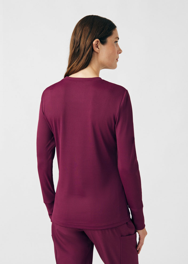 Wine - Landau Forward Women's 1 Pocket Long Sleeve Crew Neck Underscrub Tee for Nursing
