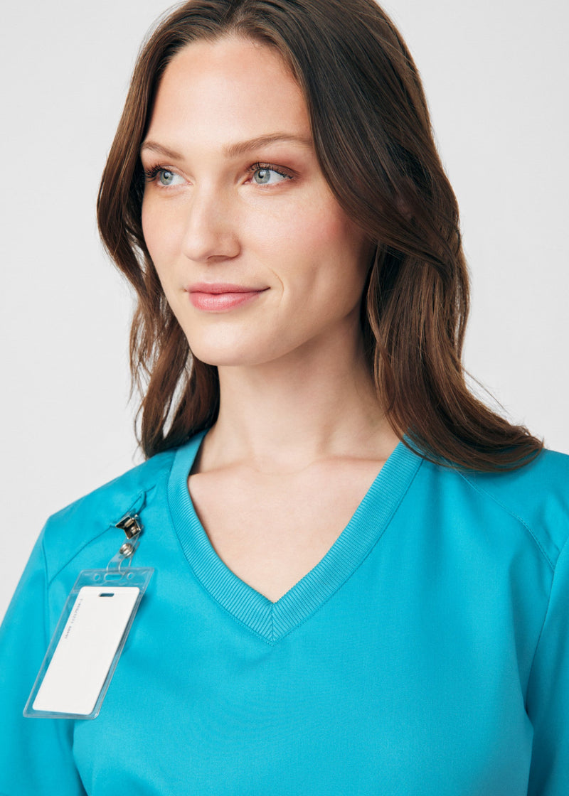 Teal - Landau ProFlex Women's 3 Pocket V-Neck Rib-Knit Scrub Top for Nursing