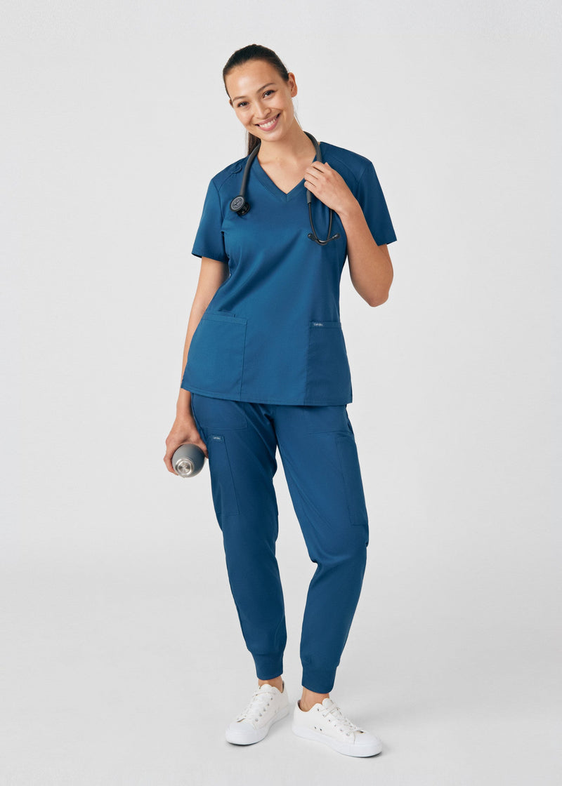 Caribbean - Landau ProFlex Women's 3 Pocket V-Neck Rib-Knit Scrub Top for Nursing