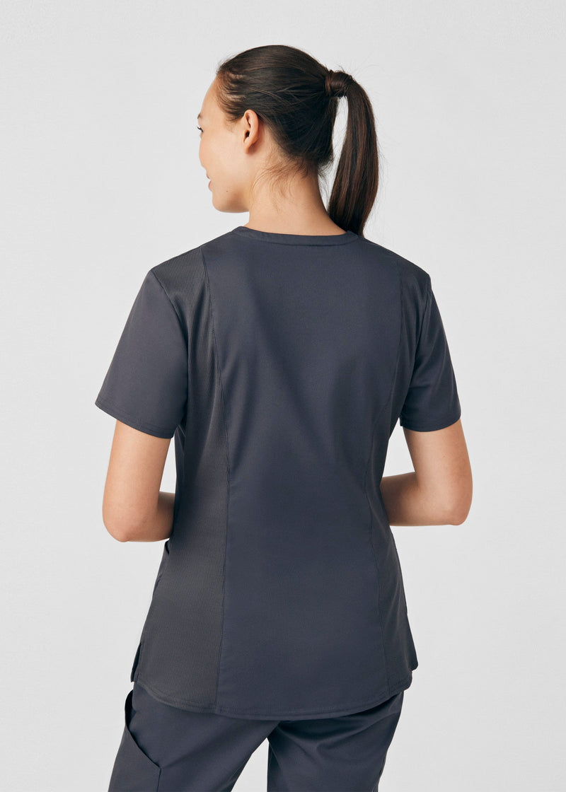 Graphite - Landau ProFlex Women's 3 Pocket V-Neck Rib-Knit Scrub Top for Nursing