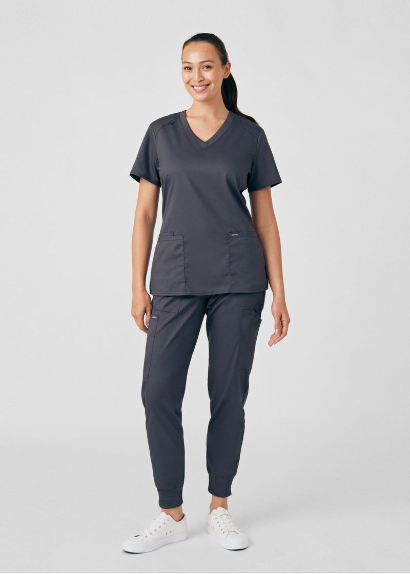 Graphite - Landau ProFlex Women's 3 Pocket V-Neck Rib-Knit Scrub Top for Nursing