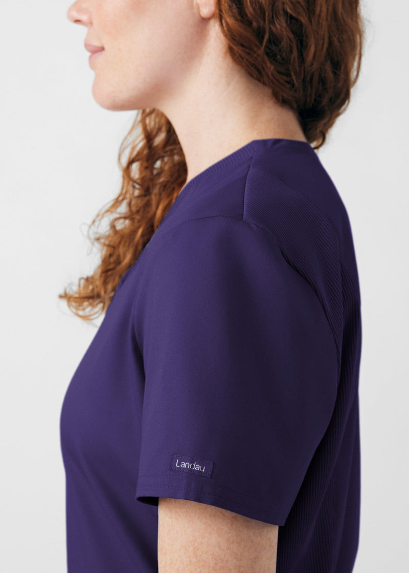 Grape - Landau ProFlex Women's 3 Pocket V-Neck Rib-Knit Scrub Top for Nursing