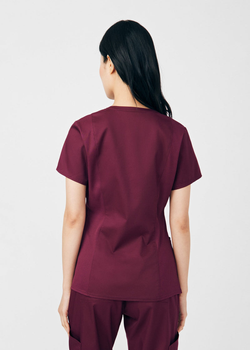 Wine - Landau ProFlex Women's 3 Pocket V-Neck Rib-Knit Scrub Top for Nursing