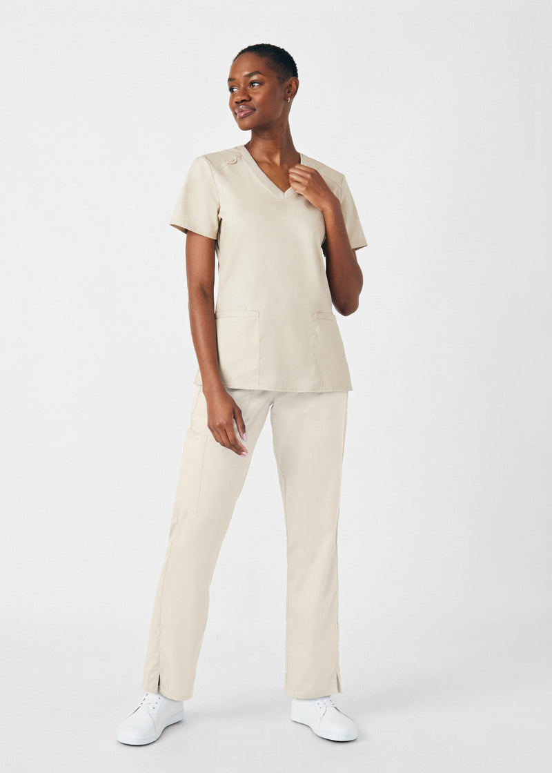 Sandstone - Landau ProFlex Women's 3 Pocket V-Neck Rib-Knit Scrub Top for Nursing
