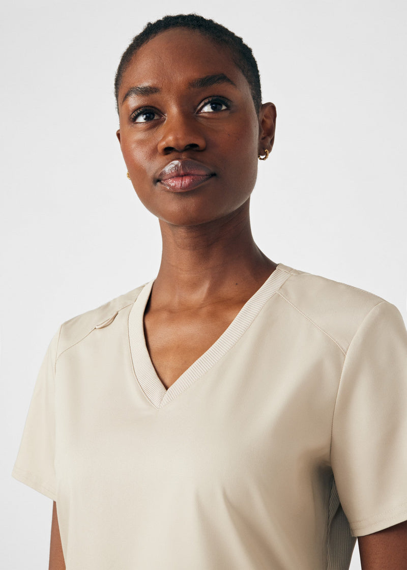 Sandstone - Landau ProFlex Women's 3 Pocket V-Neck Rib-Knit Scrub Top for Nursing