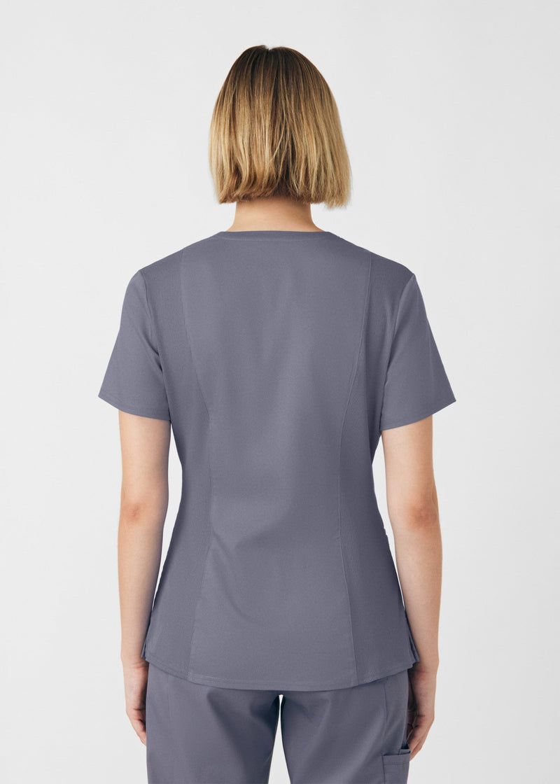 Steel - Landau ProFlex Women's 3 Pocket V-Neck Rib-Knit Scrub Top for Nursing