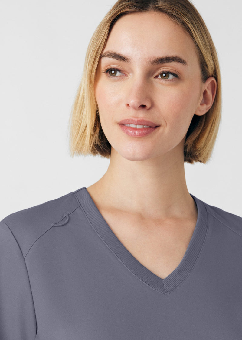 Steel - Landau ProFlex Women's 3 Pocket V-Neck Rib-Knit Scrub Top for Nursing