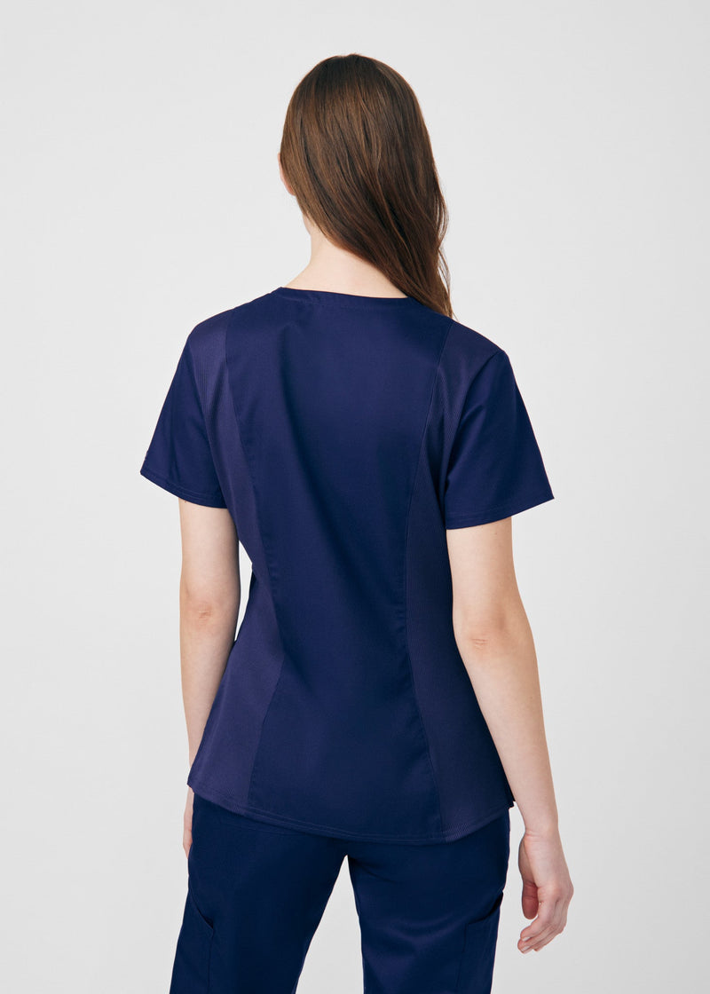True Navy - Landau ProFlex Women's 3 Pocket V-Neck Rib-Knit Scrub Top for Nursing