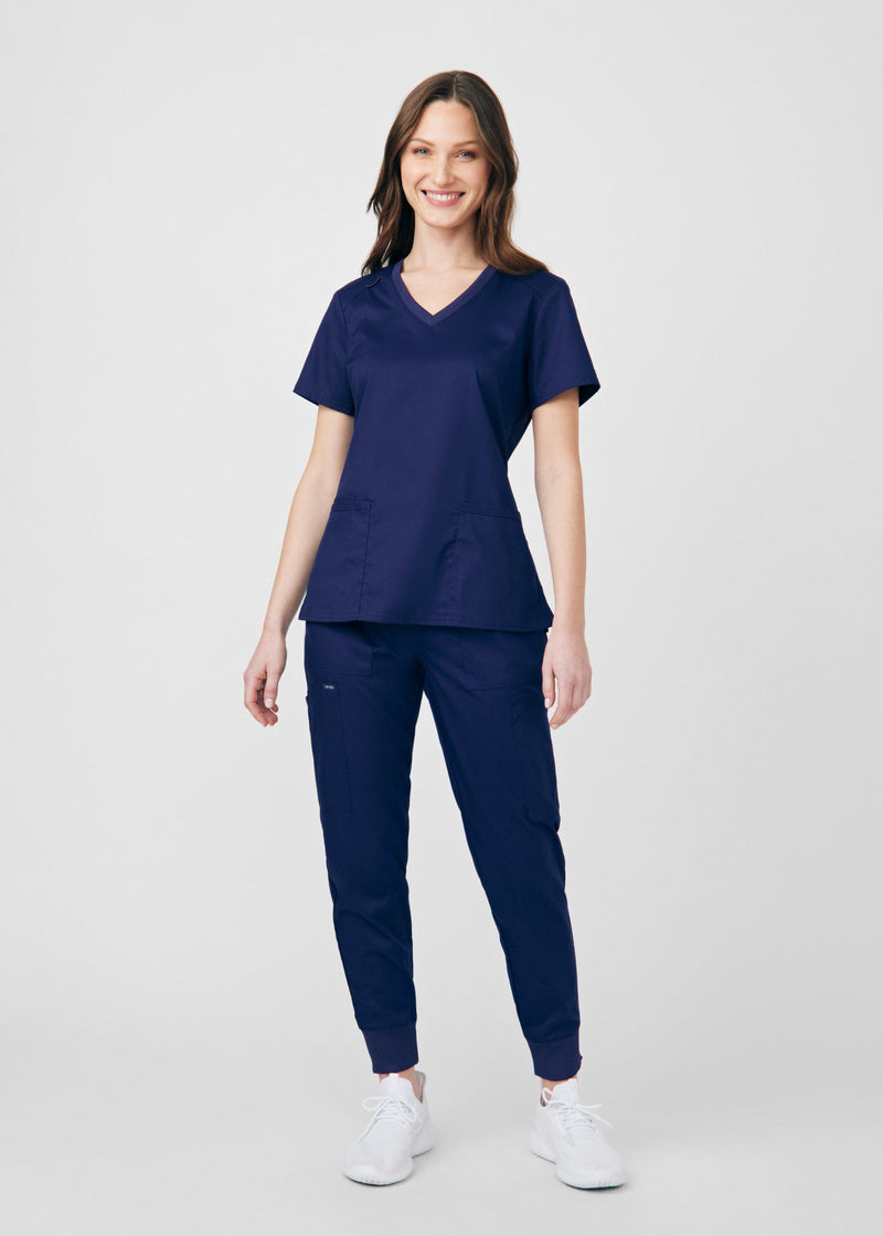 True Navy - Landau ProFlex Women's 3 Pocket V-Neck Rib-Knit Scrub Top for Nursing