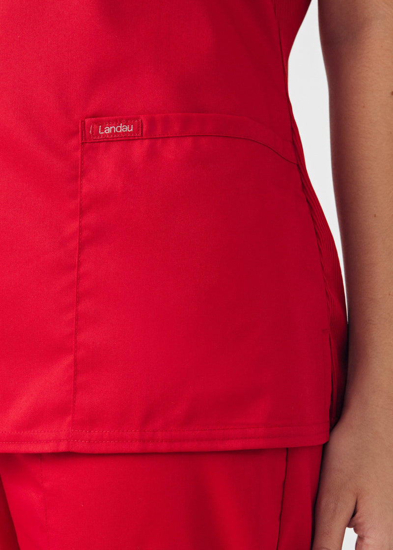 True Red - Landau ProFlex Women's 3 Pocket V-Neck Rib-Knit Scrub Top for Nursing