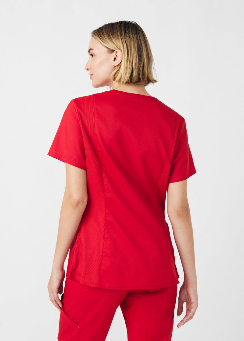 True Red - Landau ProFlex Women's 3 Pocket V-Neck Rib-Knit Scrub Top for Nursing