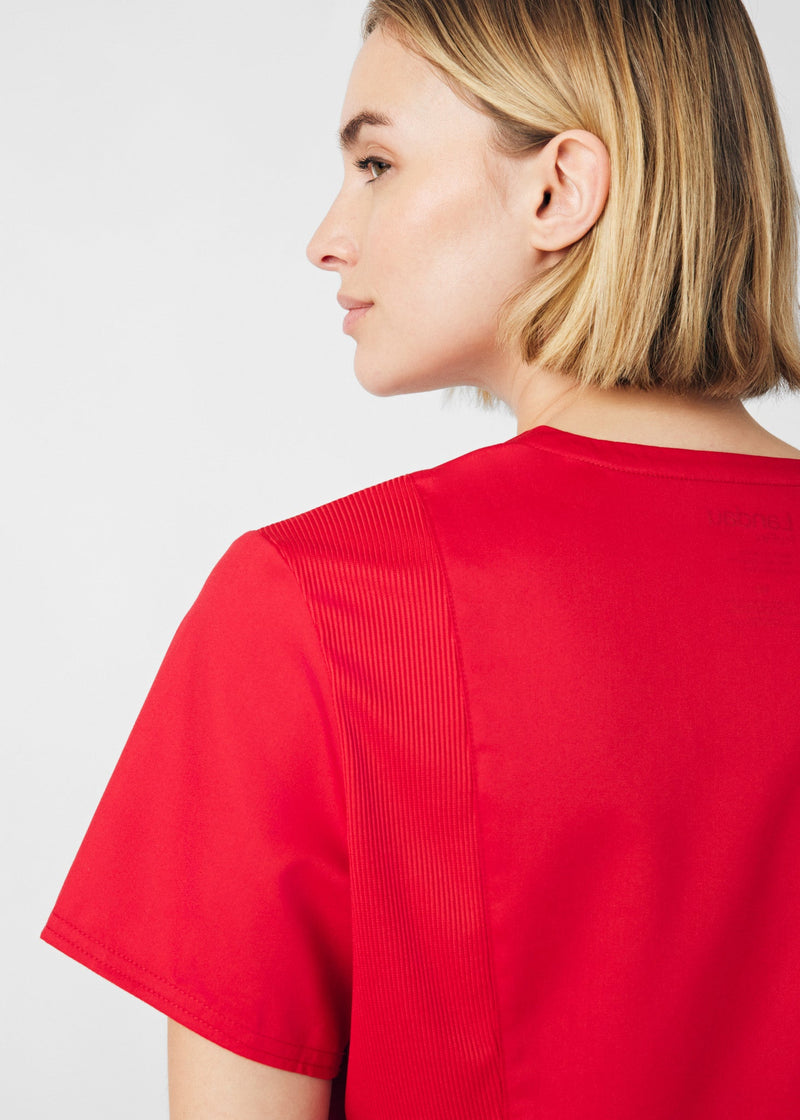 True Red - Landau ProFlex Women's 3 Pocket V-Neck Rib-Knit Scrub Top for Nursing
