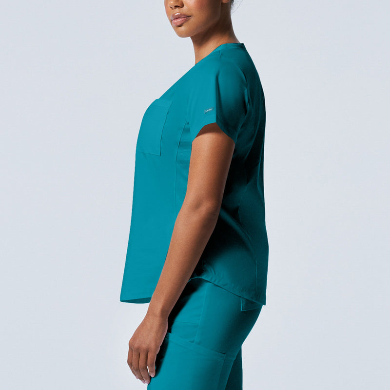 Teal - Landau ProFlex Women's 2 Pocket V-Neck Rib-Knit Scrub Top for Nursing