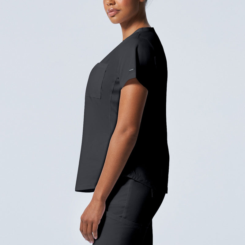 Graphite - Landau ProFlex Women's 2 Pocket V-Neck Rib-Knit Scrub Top for Nursing